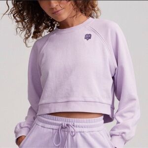 Maje X Varley Tanita Sweatshirt Womens Size M Crop Embroidered Logo Purple Terry